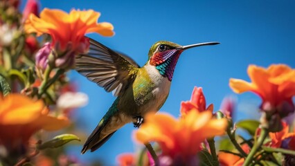 Fototapeta premium Sunlit Wings Dance Above Fiery Floral Hues