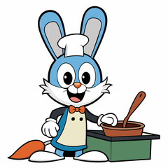 A Cartoon Rabbit Cooking  