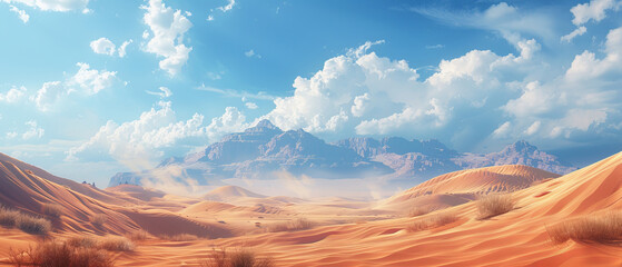 A picturesque landscape of a desert with towering sand dunes