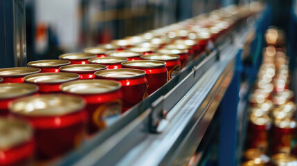 Obraz premium Production Line of Canned Food in Clean Factory Environment