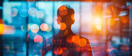 A web developer presenting a new website design to clients close up, presentation theme, vibrant, double exposure, conference room backdrop