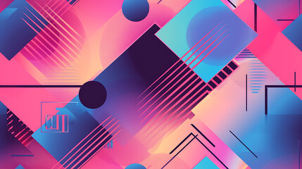 Colorful Geometric Shapes Seamless Pattern - Pink, blue and purple shades. 