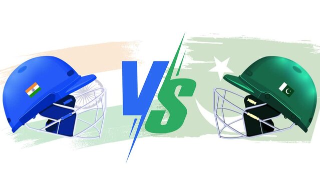 Ind vs Pak. Cricket match concept with creative illustration of participants clashing with Helmets style on stadium. Pakistan and India match concept. Illustration for Word Cup in USA. Pak vs Ind 