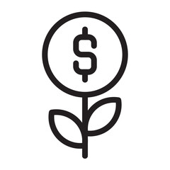Investmen Money Growth Icon, Line Art Style Design Isolated On White Background