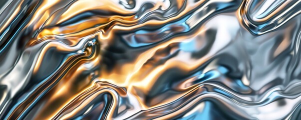 Obraz premium Abstract shiny molten metal with gold highlights and smooth wave