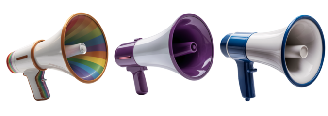Colorful Megaphone Collection isolated on transparent background,PNG
