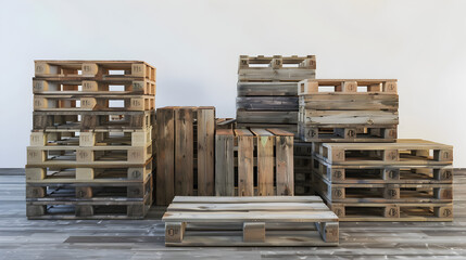 different pallets in different size stacked wood, wooden, construction, house, building, old, architecture, table, industry, pallet, nature Ai generative 
