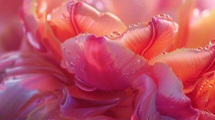 Watery Petal Mirage: Macro shot unveils tulip petals with glossy, watery ripples, creating a mirage of surreal beauty.