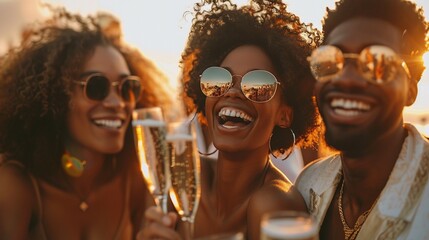 Group portrait of a group of young 25 year old African American men having fun at a summer party during the day