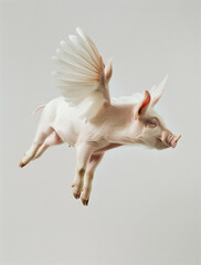 Flying pig with wings.Minimal creative surreal nature concept.