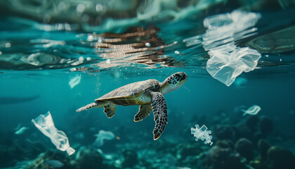 A turtle swimming in the ocean