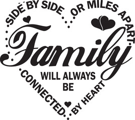 Side By Side or Miles Apart Family Will Always be Connected By Heart svg, family reunion png