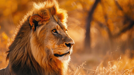 Fototapeta premium Detailed Portrait of a Lion in Its Natural Habitat