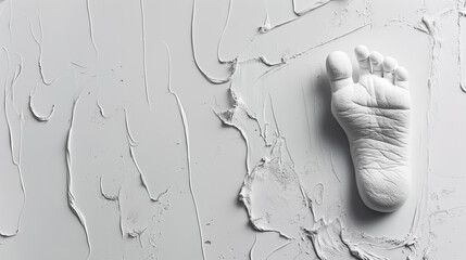 Artistic plaster sculpture of a foot imprinted on a textured white surface, highlighting the detailed and tactile nature of the artwork
