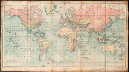A world map drawn on old vintage paper.