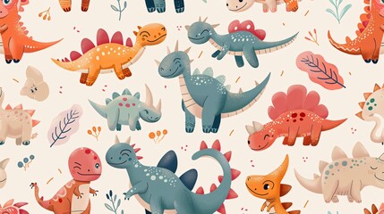 abstract playful and smiling dinosaur wallpaper pattern