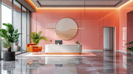 Modern office interior in pastel colors.
