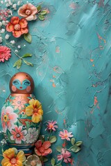 Modern Abstract Vinyl Wooden Russian Matryoshka Doll Design Decor With Copy Space