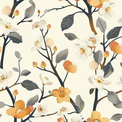 Create a seamless pattern with nature-inspired elements and soft textures. Use pastel hues and blooming flowers to capture the essence of spring. Focus on minimalism with clean lines and simple