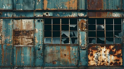 Abandoned Rusted Industrial Building with Broken Windows Evoking History and Decay