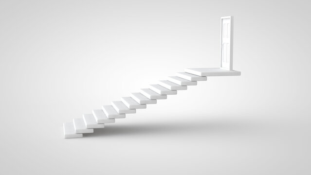 Stairs to door achievement and change concept 3D illustration