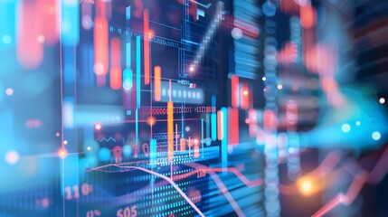 A vibrant digital representation of financial data with glowing charts and graphs, highlighting trends and market analysis in a futuristic setting.