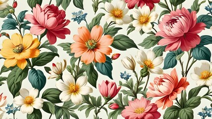 beautiful fantasy vintage wallpaper botanical flower bunch,vintage motif for floral print digital background.