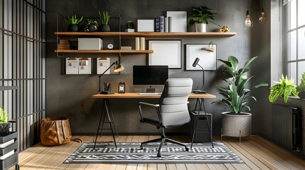 Chic and Functional Home Office with Stylish Furniture and Tasteful Decor