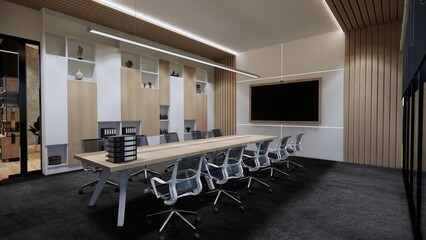 Interior Empty Modern Loft Office open space modern office.Modern open concept Lobby and reception area meeting room design.3d Rendering .