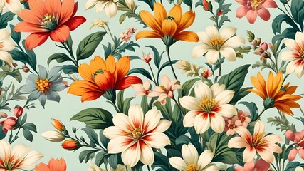 beautiful fantasy vintage wallpaper botanical flower bunch,vintage motif for floral print digital background.
