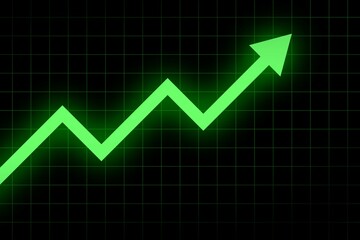 Green arrow on graph grid background. green arrow pointing upwards on a grid background, symbolizing growth and positive trends in business or finance