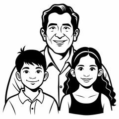 Black and white drawing of a family standing together
