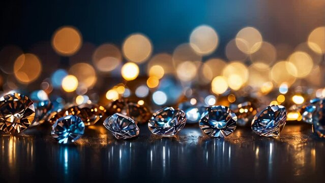 beautiful diamonds on black blurred background.