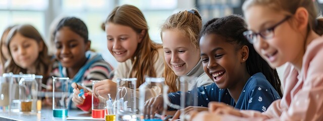 Diverse Students Participating in Hands on Science Experiment with Enthusiasm