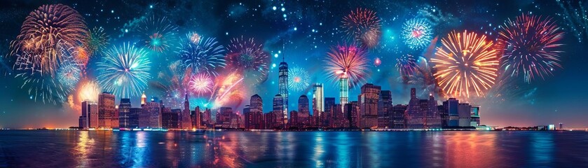 Minimalist Firework Over Skyline Icon