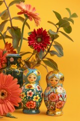 Obraz premium Modern Abstract Vinyl Wooden Matryoshka Dolls With Copy Space