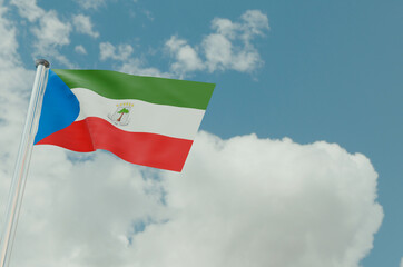 Equatorial Guinea Flag with Sky Background 3d illustration image