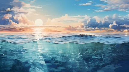 Obraz premium Peaceful Ocean Sunrise with Calm Waters, Clear Skies, and Gentle Waves