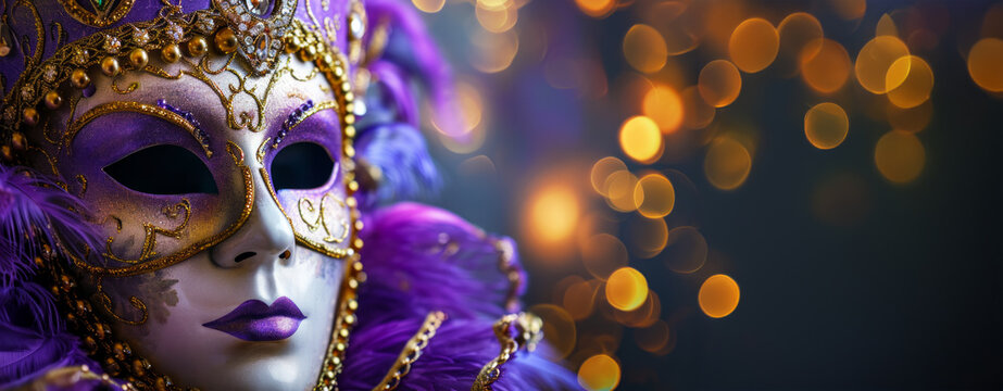 Mardi Gras carnival mask with bokeh copyspace