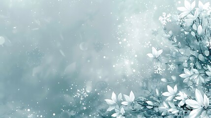 A soft grey background with delicate snowflakes falling, creating an atmosphere of serene winter magic for holiday cards or design projects.