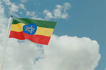 Ethiopia Flag with Sky Background 3d illustration image
