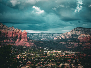 Landscape of Arizona mountings. Mountings sunset in the valley. Valley view in the golden hour.