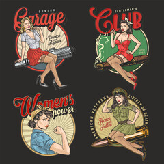 Pinup girls colorful set posters