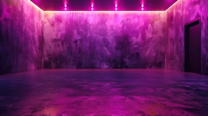 Minimalist wall background, room backdrop, solid purple color. lighbub lighting, night look -