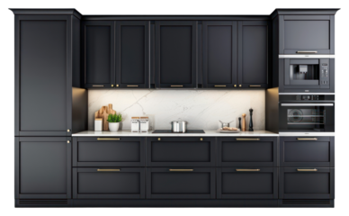 PNG Kitchen Cabinets black modern cabinet kitchen furniture.