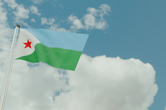 Djibouti Flag with Sky Background 3d illustration image
