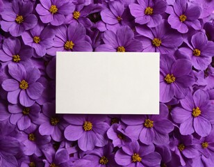 Elegant blank business card on purple floral backdrop