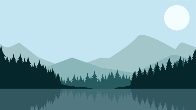 Landscape illustration of mountain reflection in the lake