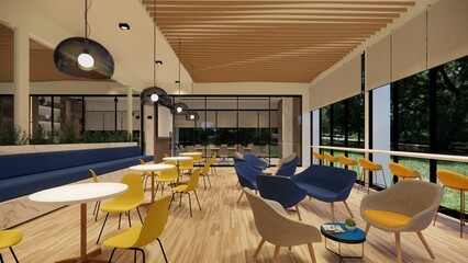 Interior Empty Modern Loft Office open space modern office.Modern open concept Lobby and reception area meeting room design.3d Rendering .