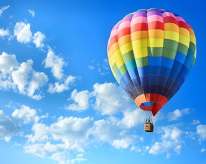 Naklejka premium A colorful hot air balloon is floating in the sky above a blue